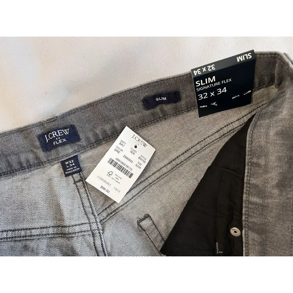 J Crew‎ Jeans Mens 32x34 Gray Flex Slim Straight Stretch Denim Mid Rise NWT